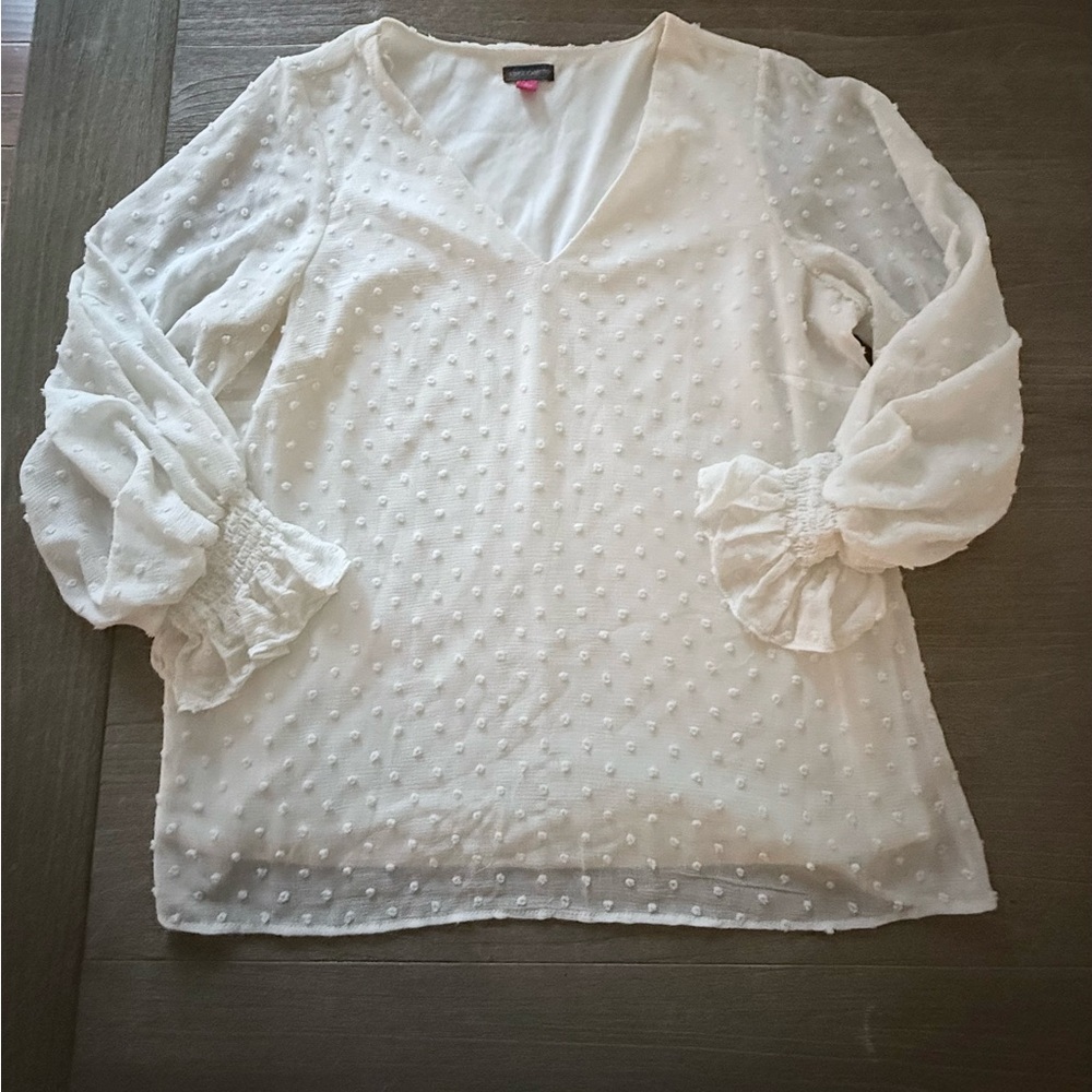 Polka Dot white Flowy Whimsical Blouse Coquette Girl size L